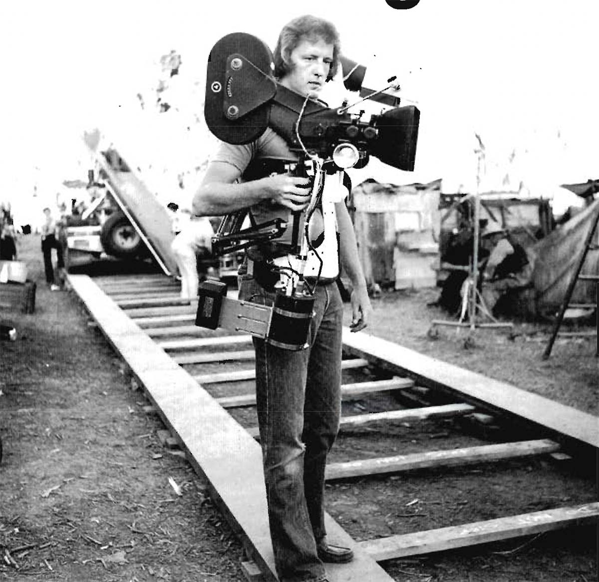 Garrett Brown with his original Steadicam on Bound for Glory.